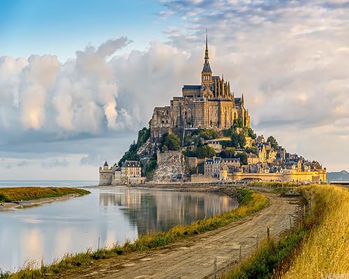 LAENAKR Painting Mont Saint Michel France Painting by Numbers DIY Unique Canvas Oil Painting Kit Digital Painting 16x20in