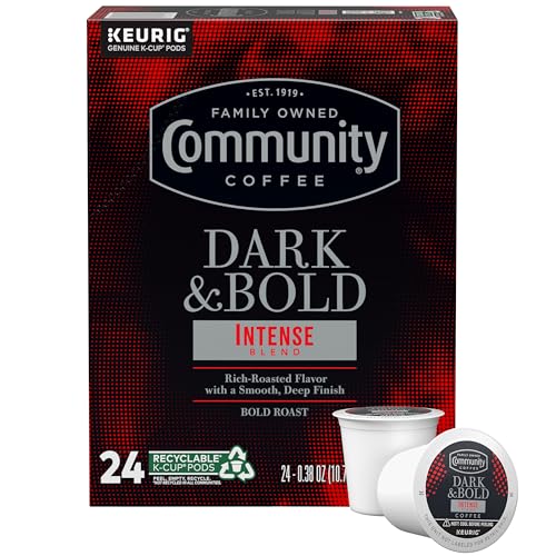Community Coffee Dark & Bold Intense Blend 24 Count Coffee Pods, Compatible with Keurig 2.0 K-Cup Brewers, 24 count (Pack of 1)