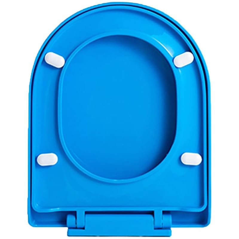 Asiento De Inodoro De Cierre Lento 46 x 36 cm, Tapa De WC Universal De PP En Forma De D Con Parachoques De Asiento Antideslizantes, Tapa De Inodoro Fija Superior Con Bisagras Ajustables, Azul