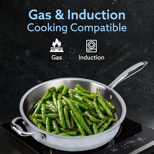 Image of AGARO Regency Triply Saute Pan 2.5L with Lid, 26 cm, Rivetted & Stay Cool Handle, Fast Heat Absorb & Retain, Food Safe, Durable, Curry, Stir-Fry, Deep Fry, Saute, Non Toxic, 5 Year Warranty, 2.5 mm