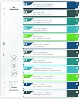 متين مجموعة فهرسة 1-12 مقاس ايه 4+ بورتريه، ورقة فهرسة قابلة لاعادة التدوير بنسبة 100%، متعددة الالوان