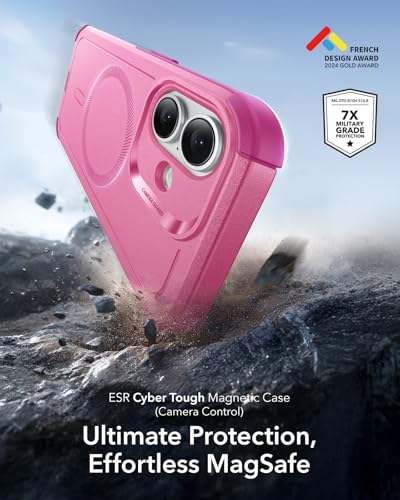Image of ESR for iPhone 17 Phone Case, 23ft Military-Grade Drop Protection, Shock-Absorbing Rugged Cover, MagSafe Accessories Compatible, Cyber Series, Rosy Pink