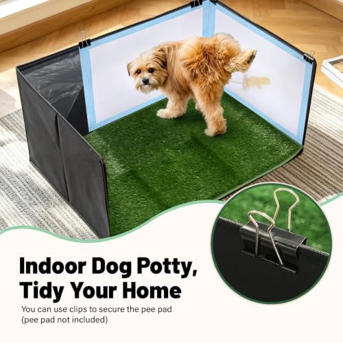 High Walls Dog Litter Box with Artificial Grass Waterproof PVC Liner | Dog Pee Pad Holder Foldable Indoor dogs potty tray for Puppies Small and Medium Dogs, 35.4*23.6*15.7 Inch - Image 4
