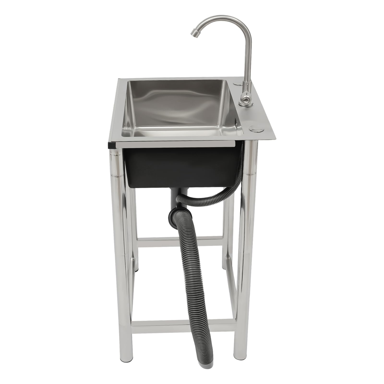 Fregadero independiente de acero inoxidable, 45 x 40 x 22 cm, fregadero comercial con grifo y tubo de drenaje en forma de V/X, fregadero de cocina para garaje, lavandería, exterior