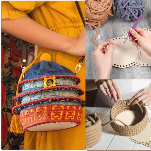 OYUUJII Lot de 6 paniers ronds en bois pour crochet - Base vierge pour sac à crochet - Pour bricolage, fournitures de tissage, décoration d'intérieur - 15/20 cm – vue 7