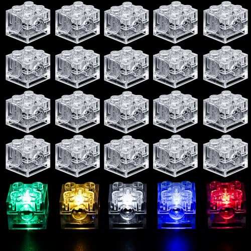 Joycabin 15 Stück Leuchtende Bausteine 2x2 LED Leuchtsteine Transparent Bausteine Lampe Bausteinteile Set Spielzeug Kompatibel mit Allen Großen Marken von Bausteinen