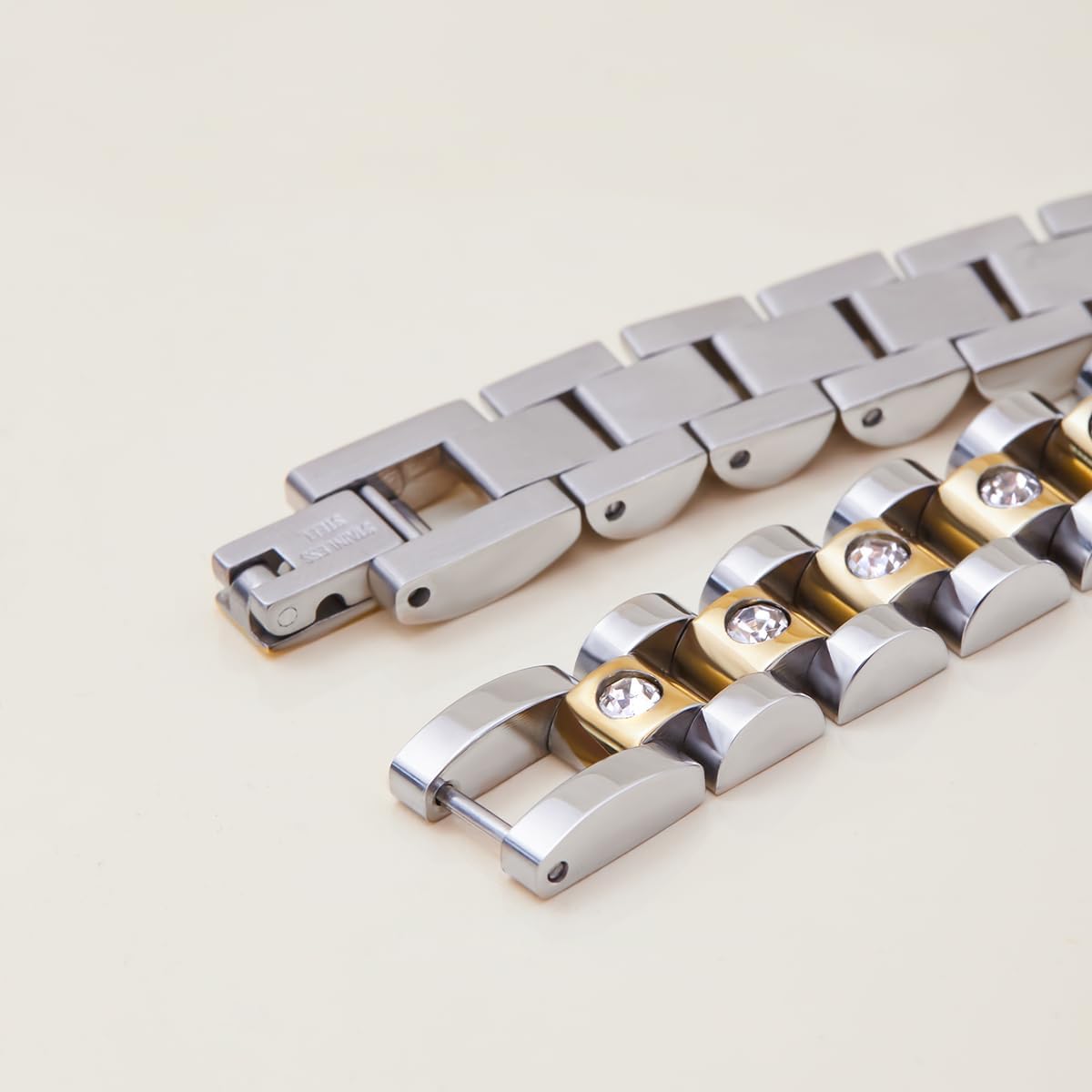 14K Gold Plated Chain Bracelet for Women - Stainless Steel Cubic Zirconia Two Toned Chunky Link Bracelet Gifts for Her - Womens Waterproof 7 Inches Gold Bracelets - Image 6