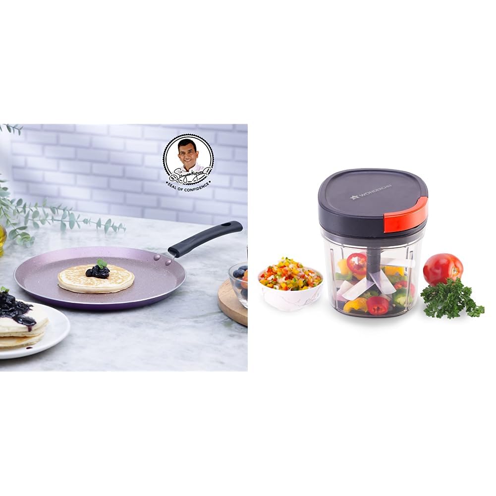 Wonderchef Valencia Dosa Tawa Purple, 28 cm(Non-Stick Coating) Glory String Vegetable Chopper with 6 Sharp SS Blade, Anti Slip Silicon Base Ring, Air Tight Lid, 900Ml (B0CDGTXKSZ) Amazon Price History, Amazon Price Tracker