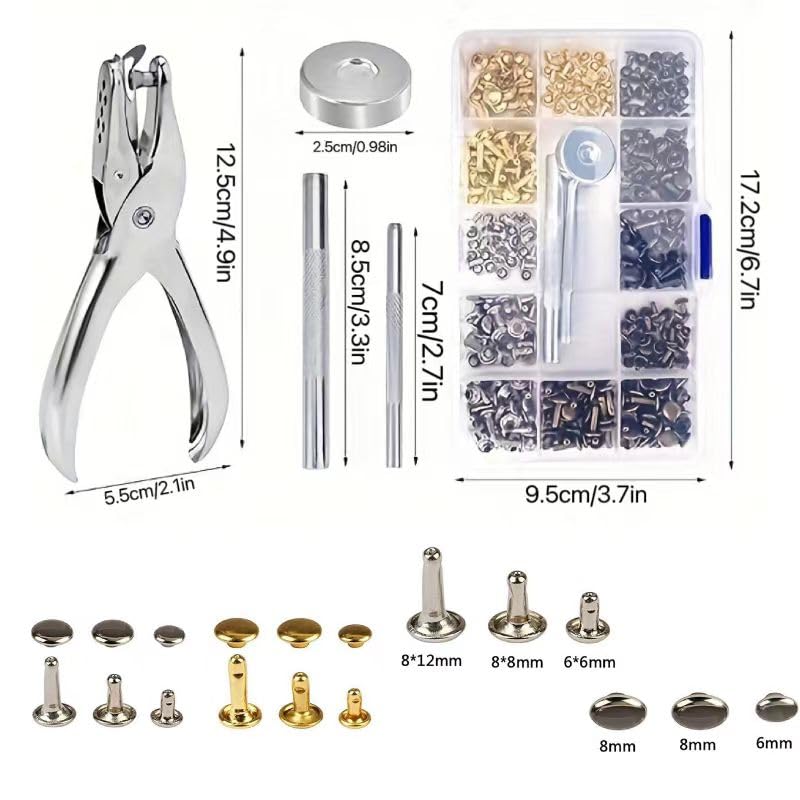 Yiarsky Set di 180 rivet in pelle, con rivetti in metallo, con rivet Pliers Hollow Rivets 12 mm, 8 mm, 6 mm, per accessori con 3 strumenti per fai da te, borse, scarpe, cinture, cappelli, ecc. 4