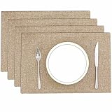 SHACOS Washable Placemats Set of 4 Heat Resistant Cloth Table Placemats Double Layer Thick Linen Style Table Mats Non Slip Rectangular Plate Place Mats for Dining Table Setting, Beige