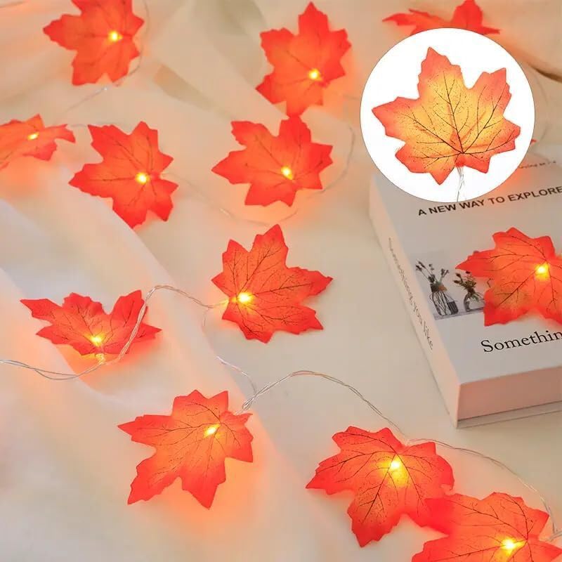 Image of Xenith Artificial Maple Leaf LED String Light 14 LEDs High Brightness AC Plug Ideal for Bedroom Garden Birthday Wedding Party Backdrop Baby Shower Diwali Home (Orange, 3.5 Meter)