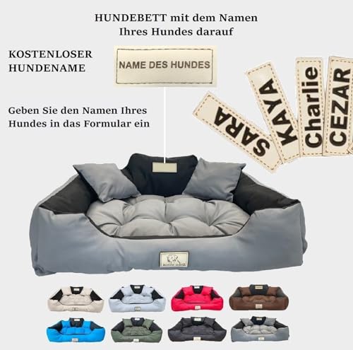 KING DOG Hundebett Grosse Hunde Waschbar L 100 x 75 cm Hundekissen Haustierbett Hundekorb Personalisiert - Name des Hundes Wasserdichtes Material Silikon Füllung Dunkelgrau
