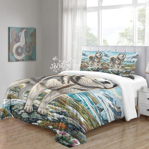 Parure de lit Husky sibérien 3D pour habiller votre lit de douceur et d'évasion grand format