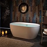 WOODBRIDGE 59' Acrylic Freestanding Bathtub Contemporary Soaking White Tub with Chrome Overflow and Drain,B0064-C