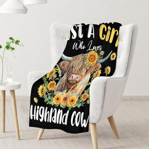 Highland Cow Blanket Gifts - 30x40 Inches Cute Throw Blanket for Girls - Black Soft Fuzzy Blankets for Couch & Office