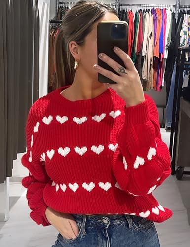 Image of Yimoon Valentine Heart Sweater for Women Cute Long Sleeve Crewneck Chunky Knitted Pullover Sweaters