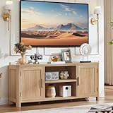 Joaxswe Farmhouse 55' Entertainment Center, Natural Oak Tv Stand with Adjustable Shelves & 2 Door Storage,Wood Media Console Cabinet for TVs Up to 65 inches, Rustic Tv Stands for Living Room,Bedroom