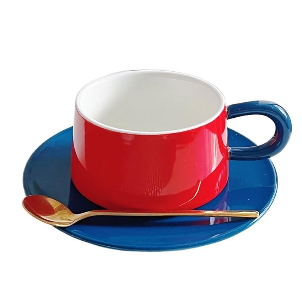 filiżanka do kawy, Ceramiczny zestaw filiżanek do kawy ze spodkiem i łyżeczką użytku domowego, wysokiej klasy herbaty, kubek(C)