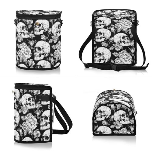 Image of MNSRUU Car Trash Can with Lid, Gothic Skulls and Flowers Car Trash Bag Hanging Organizers and Storage for Front Back Seat, Leak-Proof Trash Bin