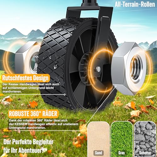 KESSER® Bollerwagen faltbar Handwagen Transportkarre max. 150kg Tragkraft & 360° PVC-Reifen Gerätewagen inkl. 2 Netztaschen, Seitentasche & Abdeckung Transportwagen Gartenanhänger ohne Dach, Schwarz