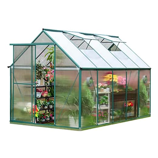 WACASA 6.2' x 10.2' Polycarbonate Greenhouse Kit for Outdoors, Aluminum Heavy Duty Walk-in Greenhouse with Lockable Slid Door, 2 Roof Vent and Raised Base, Outside Greenhouse for Backyard Plants