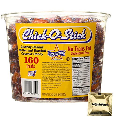 Chick O Sticks Crunchy Candy Sticks - Atkinson Crunchy Peanut Butter And Toasted Coconut Candy Sticks, Chico Sticks Candy, Hard Candy, Bulk Candy Individually Wrapped, With Nosh Pack Mints, 160 Pieces #TOP24