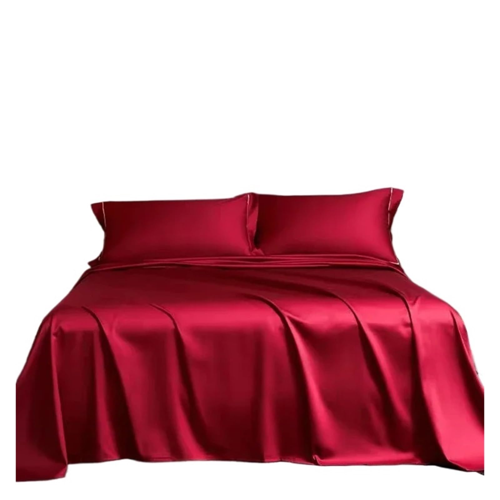 Ensemble de draps lit en satin imitation soie drap plat housse matelas taie d'oreiller lit double