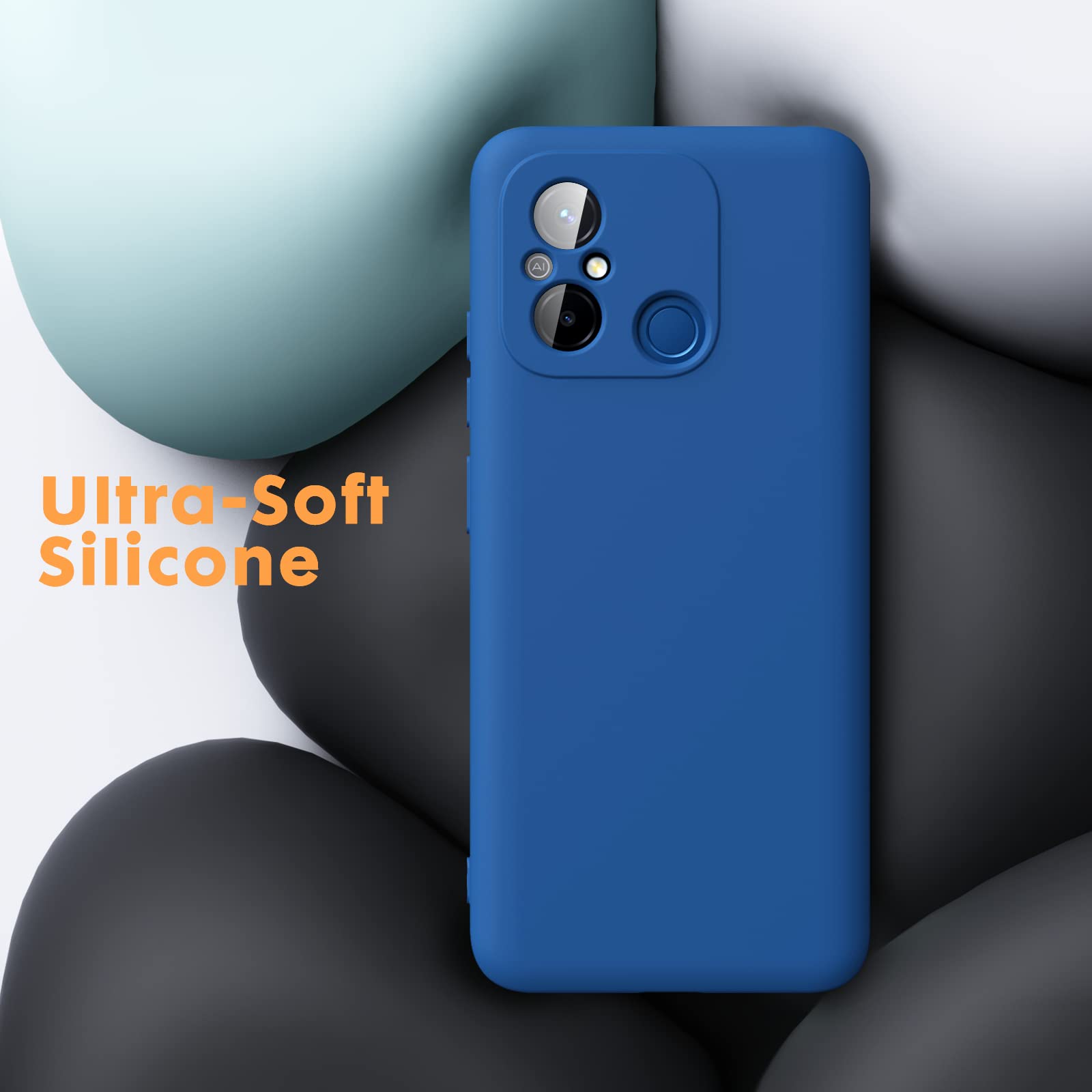 RonRun Cover In Vetro Temperato Per Xiaomi Poco C55 / Redmi 12C - Custodia Con Bordo In Silicone Morbido, Antigraffio, Colore Blu - copertina