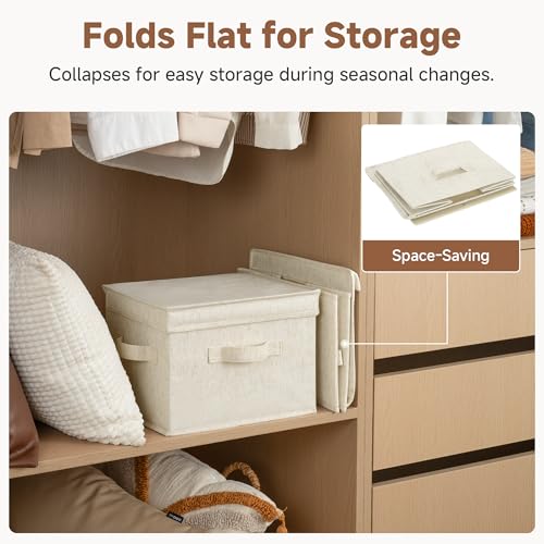 Image of StorageWorks Fabric Storage Bins with Lid, Decorative Storage Boxes for Shelves, Stackable Closet Organizer Basket with Handles, Medium, Beige, 2-Pack