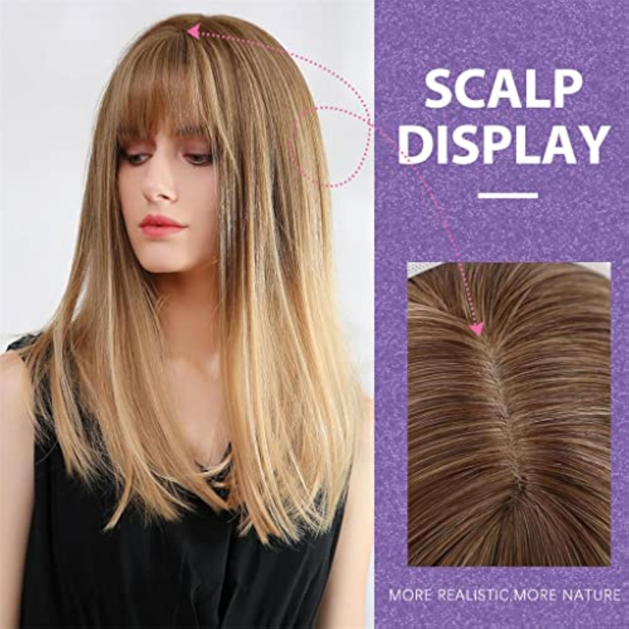 20'' Medium Length Straight Bob Wigs Synthetic Heat Resistant