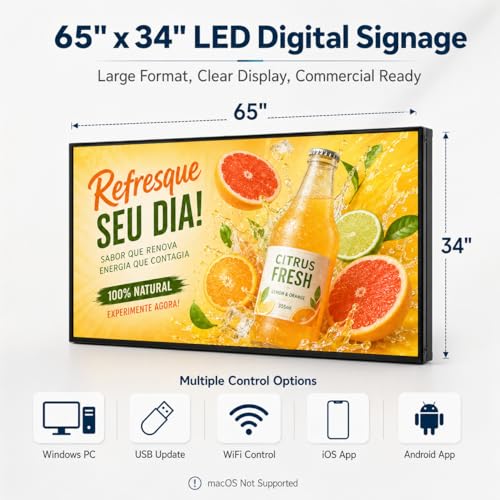 Image of CX 65 x 34 Inch P5 Outdoor LED Sign, 320 x 160 Full-Color RGB Message Board with WiFi, Mobile App and USB Control, IP65 Display for Scrolling Text, Images and Video