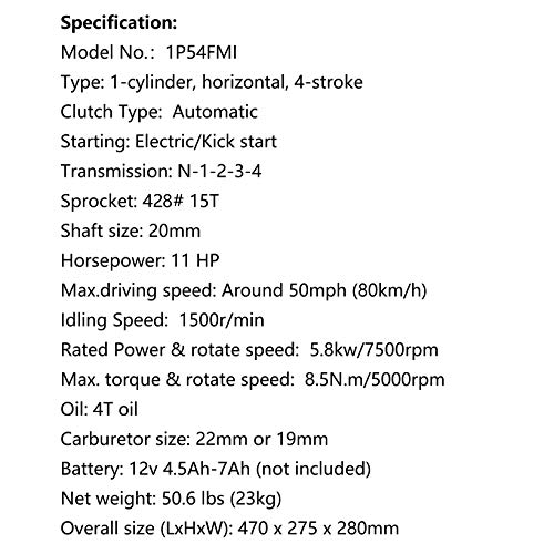 TDPRO Full Set of Lifan 125cc Engine Semi-Auto 4 Stroke Motor with Wiring Harness Carburetor Chain Sprocket Exhaust Muffler Pipe for Honda Trail Bike CT70 90 110 125 Dirt Bike Trike