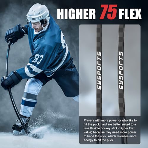 GY Ice Hockey Stick Senior 100% Carbon Fibre Hockey Stick Adult with Hockey Stick Bag, 66" Length/Flex 75 /Shaft Woven 24K /375G /Mid Kick Point (Left Handed) - Thumbnail 5