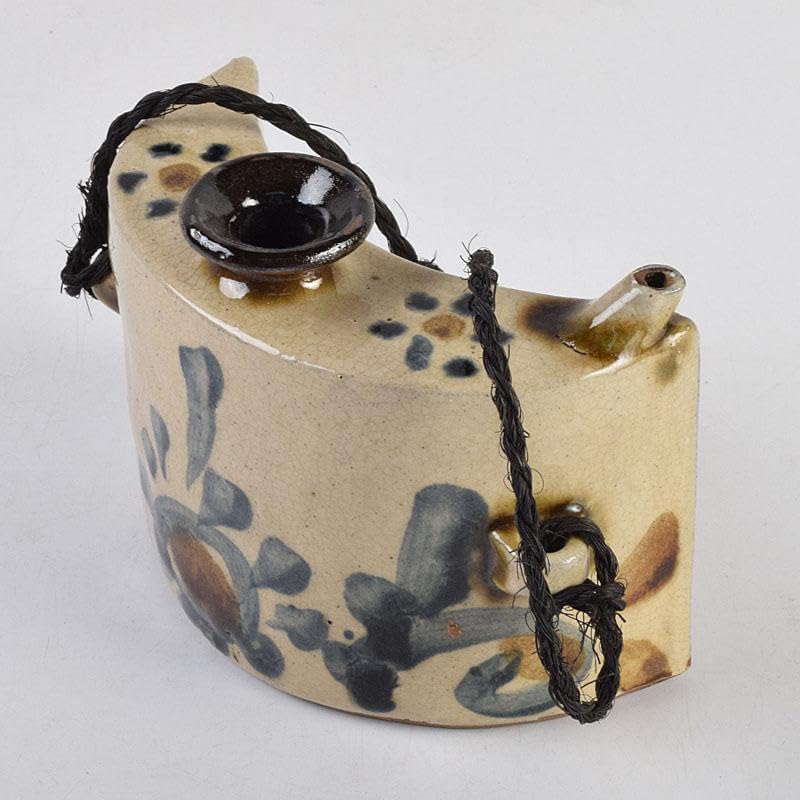 沖縄　琉球焼　壺屋焼　小橋川製陶所　仁王窯造　花文　抱瓶　共箱　C　8899 沖縄 琉球焼 壺屋焼 小橋川製陶所 仁王窯造 花文 抱瓶 共