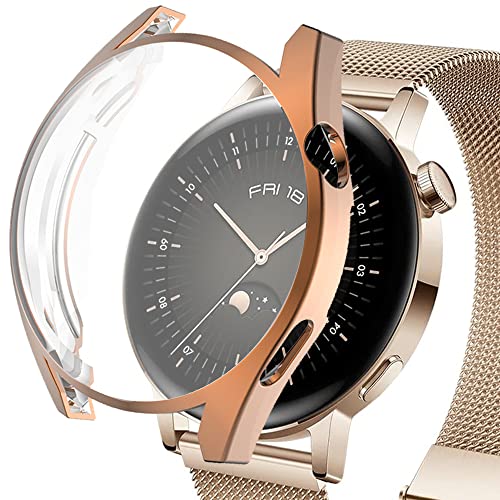 Miimall Funda Compatible con Huawei Watch GT3 42mm, Estuche con TPU Protector de Pantalla, Protección Completo Anti-Choque Anti-Rasguños HD Carcasa para Huawei Watch GT3 42mm-Oro Rosa Cover