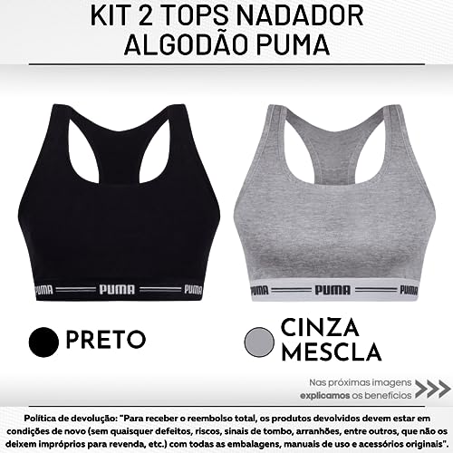 PUMA Kit 2 Top Nadador Cotton Algodão Elástico 30MM Feminino Adulto, 1 Preto - 1 Cinza, G