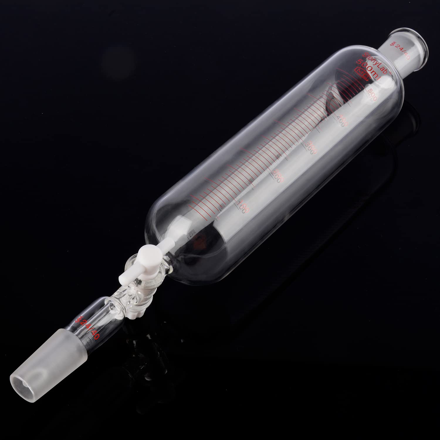 stonylab Embudo de adición, Embudo de Goteo Graduado de Vidrio de Borosilicato Junta 24/40 con Llave de Paso de PTFE para Laboratorio Embudo Adicional, 500 ml