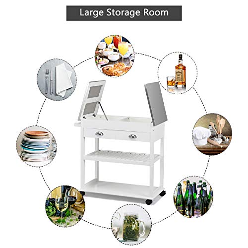 Giantex Kitchen Trolley Cart Rolling Island Cart W/Stainless Steel Flip Top Cutting Table 2 Drawers 2 Shelves Multipurpose Storage Cart Microwave Cart With Towel Rack And Casters (White) #TOP4