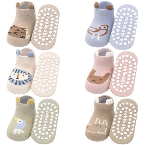 XiHSiHan Infant Cotton Ankle Socks Toddler Cartoon Socks with Grips 6 Pairs 0-1T