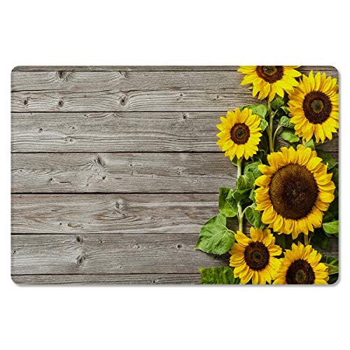Invisiblewings Doormat With Durable Leather Door Mat Indoor Outdoor Entrance Rug Floor Mats Sunflower Wooden Board Background 18×30Inch Non-Slip Kitchen Bathroom Rugs #TOP1