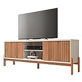 4 Niches - 1 Etagère Meuble TV 72 Pouces Chêne et Blanc 2 Portes 4 Niches L 180.6 H 62.6 P 36 cm