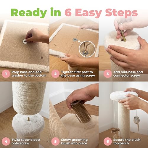 Image of Best Pet Supplies Catify Cat Scratcher, Fun Interactive Scratchers, Posts, Poles, Claw Safe, Furniture Saver Indoor Play Support Natural Cat Behaviors Heavy Duty - Beige Scratching Post - H: 33 inch