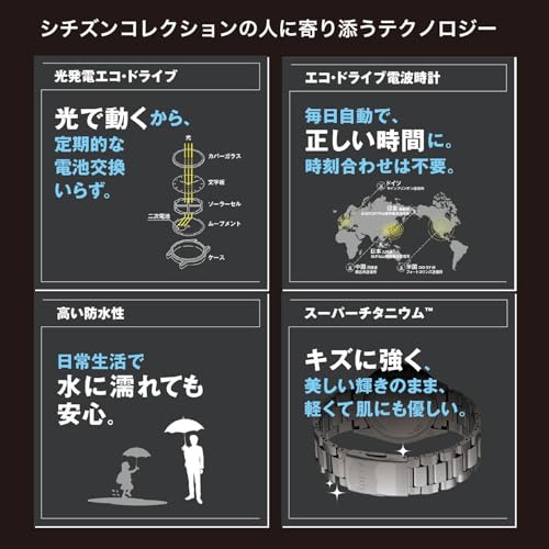 [CITIZEN] 腕時計 (電波時計/防水/ビジネス) 26年発売 CB1160-55L CITIZEN COLLECTION 見やすい 軽量 チタン 光発電エコ・ドライブ メンズ アナログ シンプル 秒針 日付 夜光 ギフト シルバー ネイビー 銀 紺 電波ソーラー 日本製 商品画像4