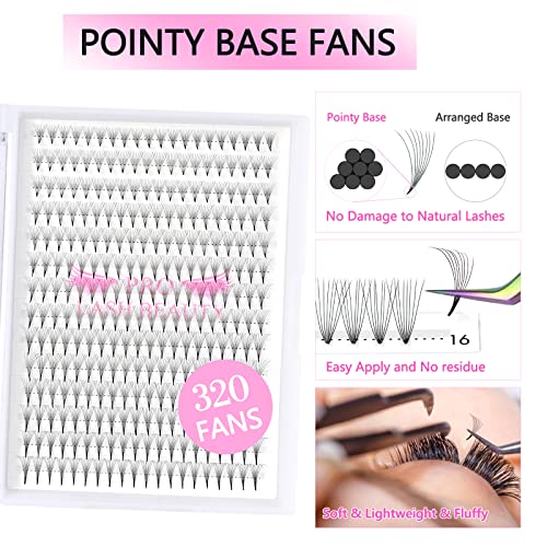 Premade Fans Eyelash Extensions Large Tray 320 Fans 10D Premade Volume Lash Extensions Pointed Base Premade Lash Extensions Fans (10D-D-0.07,9-16 mix) - Image 2