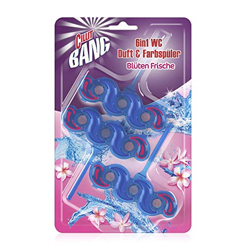 Cillit Bang 6in1 WC Blauspüler Blütenfrische - Färbt das Toilettenwasser Blau - Eine saubere, frische Toilette mit jedem Spülgang - 1 x 3 WC Spüler Cover