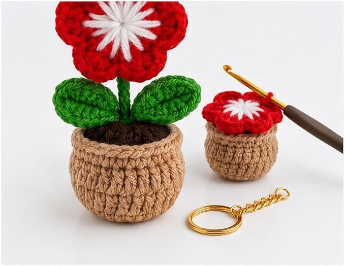 Image of Handmade Crochet Keychain Combo for Girls Women Cute Aesthetic Sunflower Strawberry Watermelon Daisy Knitted Keychain Bag Charm Purse Charm Car Key Ring Backpack Accessories Gift