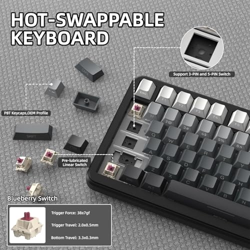 ATTACK SHARK X85 PRO Teclado mecânico sem fio com tela TFT e botão,teclado gamer com junta 75% QMK,com fio 2.4G/BT/USB-C,switch linear hot-swappable,4000mAh,NKRO,RGB PC/MAC(Moonlight) - Imagem 6