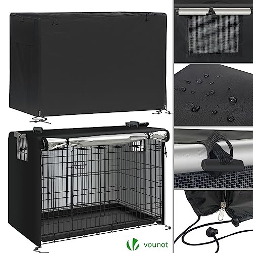 VOUNOT Hundekäfig Klappbar mit Abdeckung, Hundebox Auto Hundetransportkäfig mit Doppeltüren, 2 Transportgriffen & Bodenschale, XL 107x70 x78 cm, Schwarz