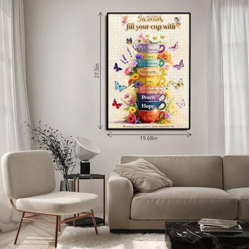 PICKFORU Rompecabezas Cup of Wise Sayings 1000 Piezas, Rompecabezas en Forma de Tazas de Flores para Adultos, Mariposa, Rompecabezas Desafiante y Único miniatura 7