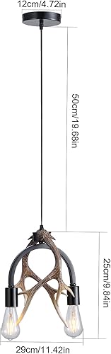 Miniatura 5 de Candelabro de cornamenta, moderna lámpara de cornamenta de ciervo de 2 luces, lámpara colgante de cornamenta negra de hierro de resina para